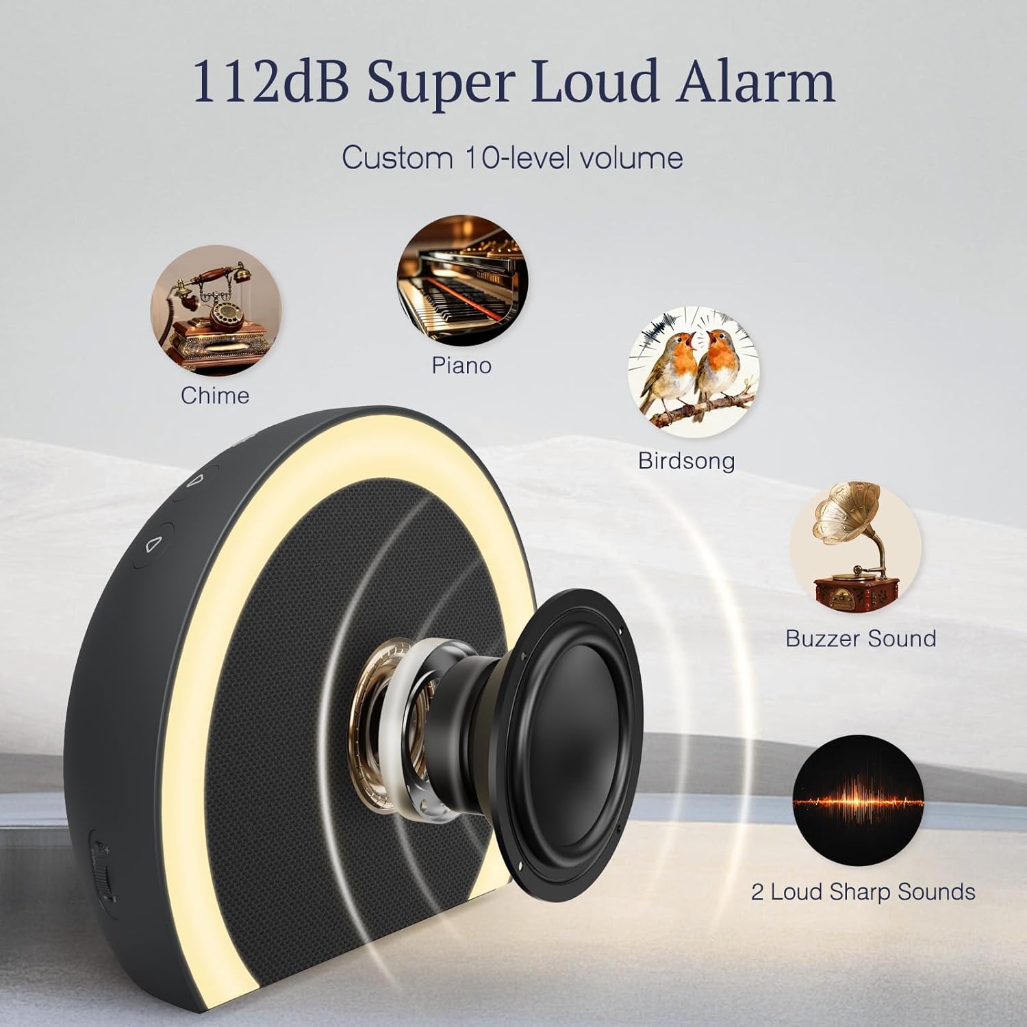ANJANK Super Loud Alarm Clock with Wireless Bed Shaker, Vibrating Dual Alarm with Light Wake Up for Heavy Sleepers & Hearing Impaired, 9-Color Night Light, 8 Sounds, 0-100% Dimmer, USB Charger