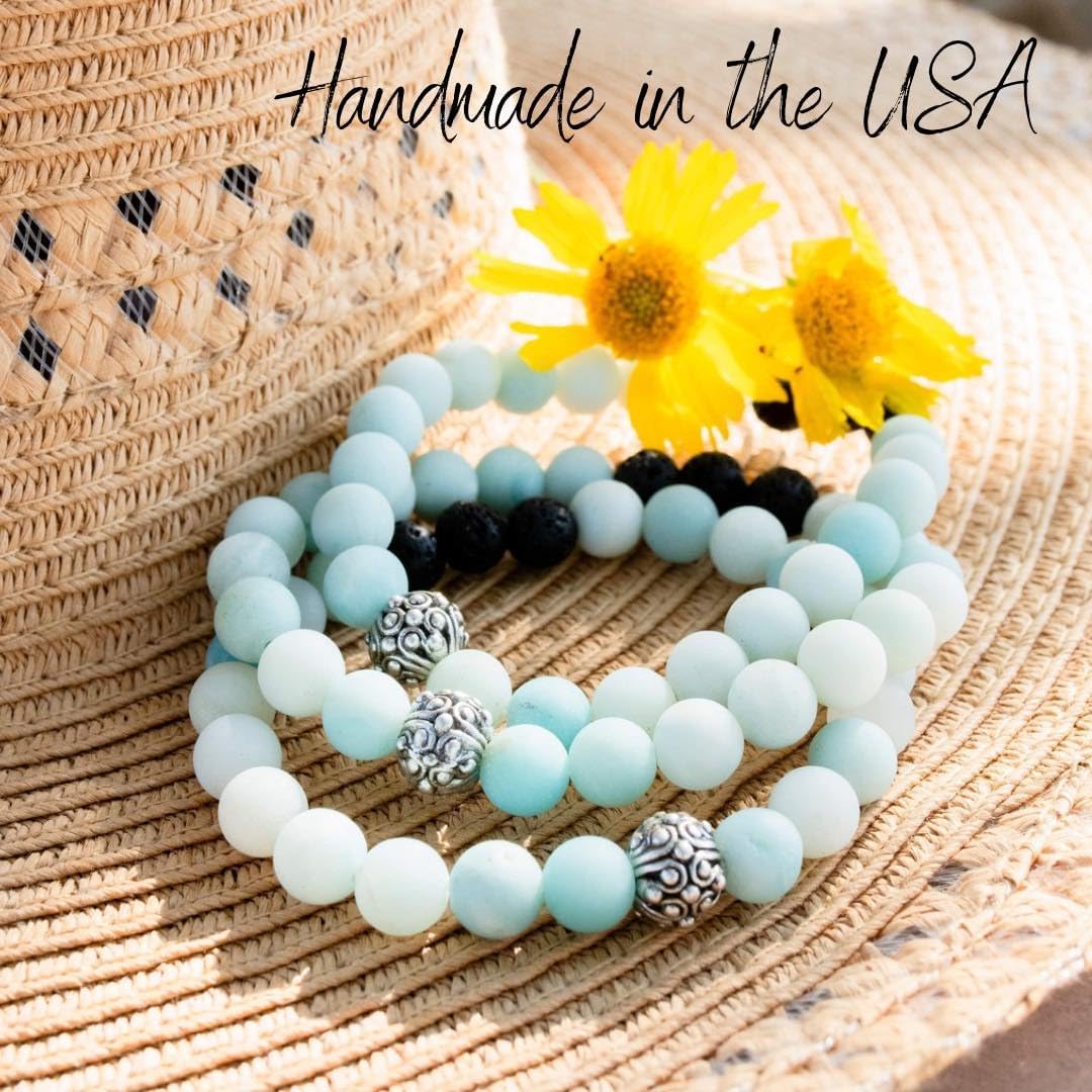 Lava Rock Bracelet with Lavender Essential Oil - Amazonite Bracelet for Women - Handmade USA Oil Diffuser Lava stone - Amazonite Gemstone Relaxation Gifts for Women - Image 2