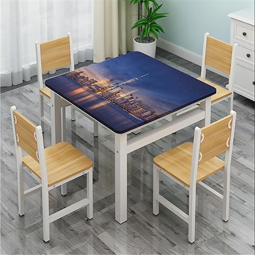 Miniatura 4 de Cityscape - Mantel cuadrado elástico con vista al atardecer de Nueva York, se adapta a mesas de 52 x 52 pulgadas, para restaurantes, picnic, patio,