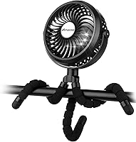 AMACOOL Rechargeable Stroller Fan: Clip-On Battery Fan with Flexible Tripod for Car Seat, Crib, Beach, Disney - 3 Speeds, LED Lights, Baby Safe