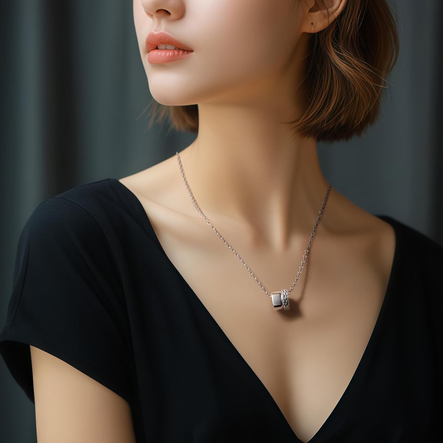 18K Gold Plated Chain For Women,Elegant Double Ring Pendant Necklace with Crystal Accents - Image 4