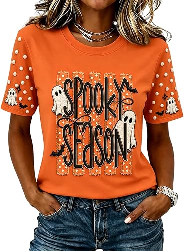 Funny Halloween Shirts Women Fall Pumpkin Ghost America Eagle Tops