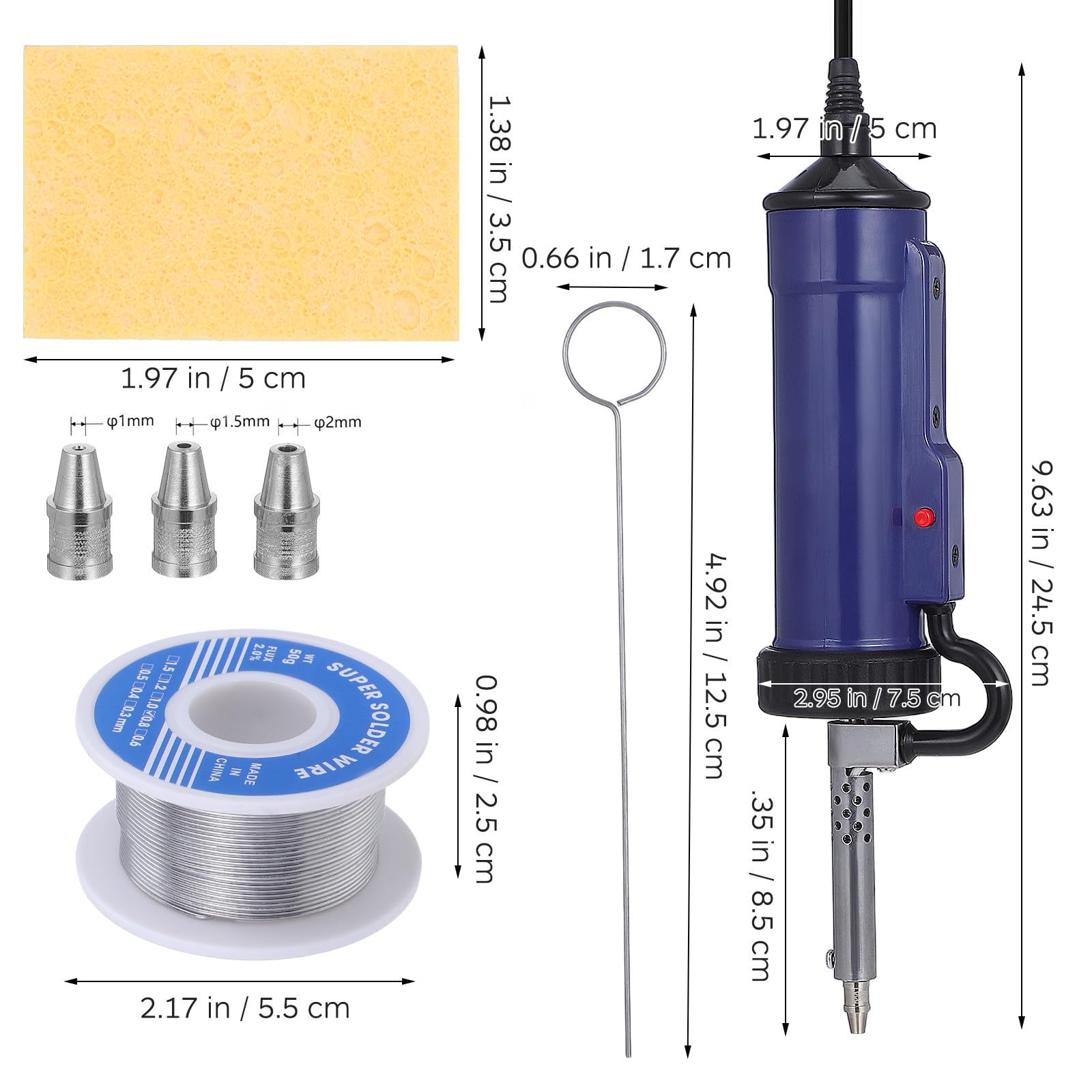 CALLARON Pompa Dissaldante Elettrica, Solder Sucker Tool, 350w, 30w, Ac220v, Blu, con Ugelli di Aspirazione e Ugelli Sostituibili per Manutenzione di Apparecchi Elettronici e Pcb