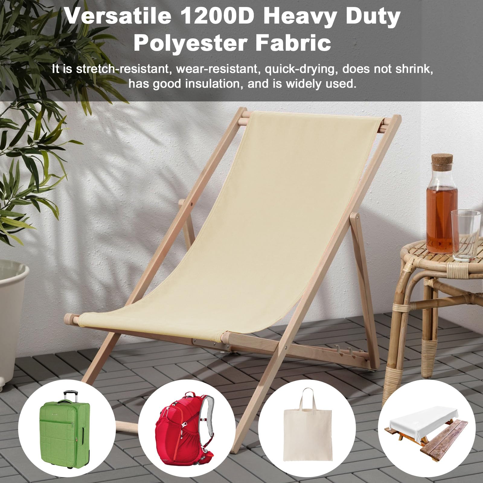 Konelia Wasserdichter Canvas-Stoff, 147,3 cm breit, 1200 D, Outdoor-Polsterstoff, Cordura-Polyestergewebe, wasserabweisend, Nähstoff für Stuhl, Terrasse, Kissen, Geldbörse, Tragetasche, Innenbereich,