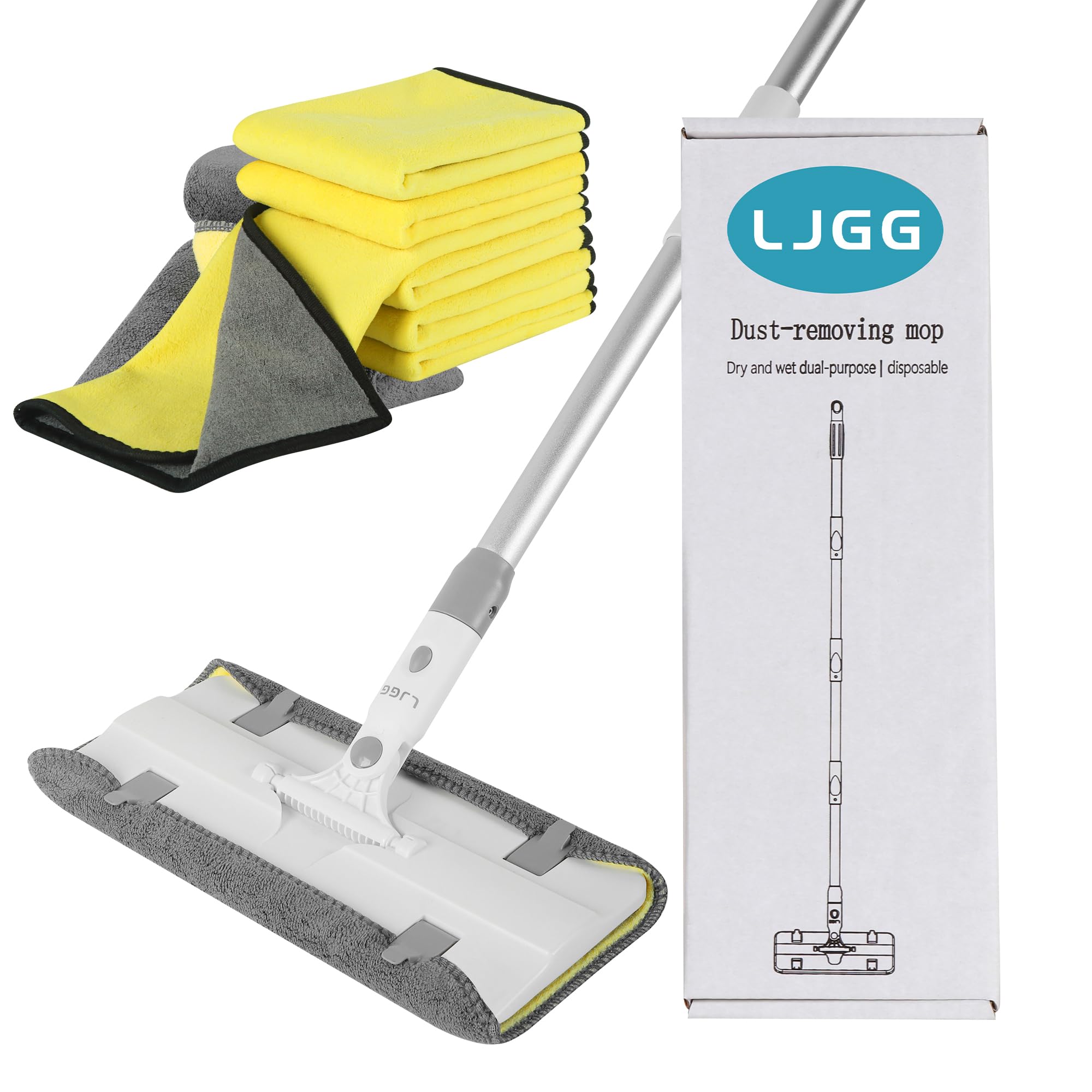 Reusable Microfiber Flat Mop for Floor Cleaning, 10.8 in (27.5 cm) Aluminum Base with 52 in Aluminum Handle, Includes 4 Washable Pads for Wet & Dry