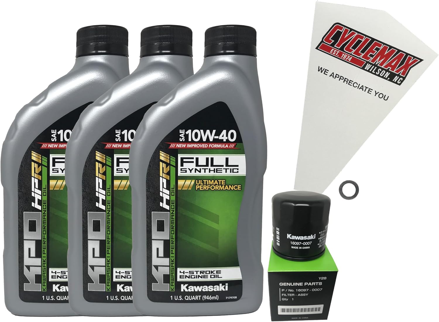 Cyclemax Full Synthetic 10W-40 Oil Change Kit compatible with 2005-2023 Kawasaki Brute Force 750