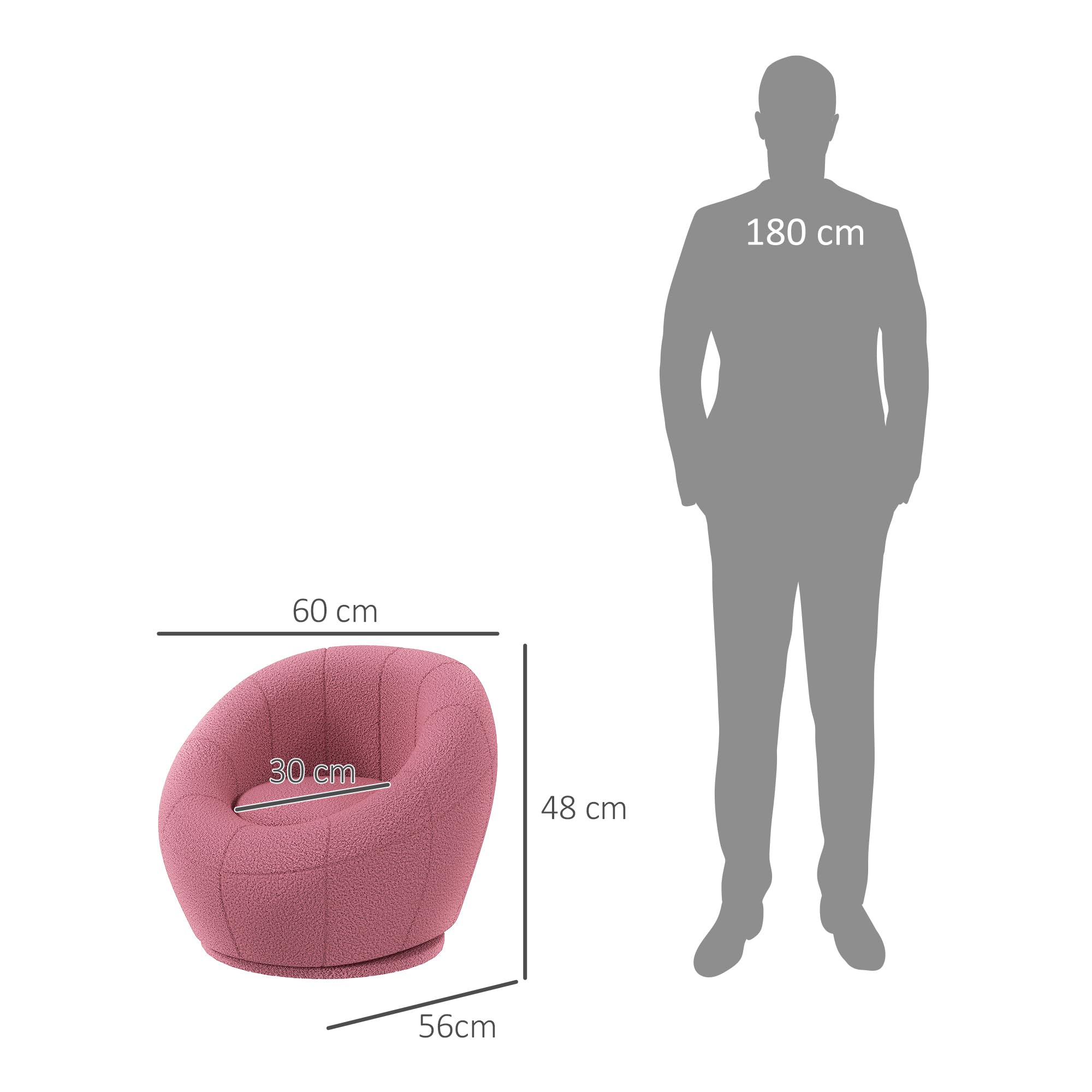 HOMCOM Sessel, Ohrensessel mit Armlehnen, drehbarer Loungesessel, Einzelsofa mit Lammwolle-Optik, Kleiner Polstersessel für Wohnzimmer, Schlafzimmer, Rosa