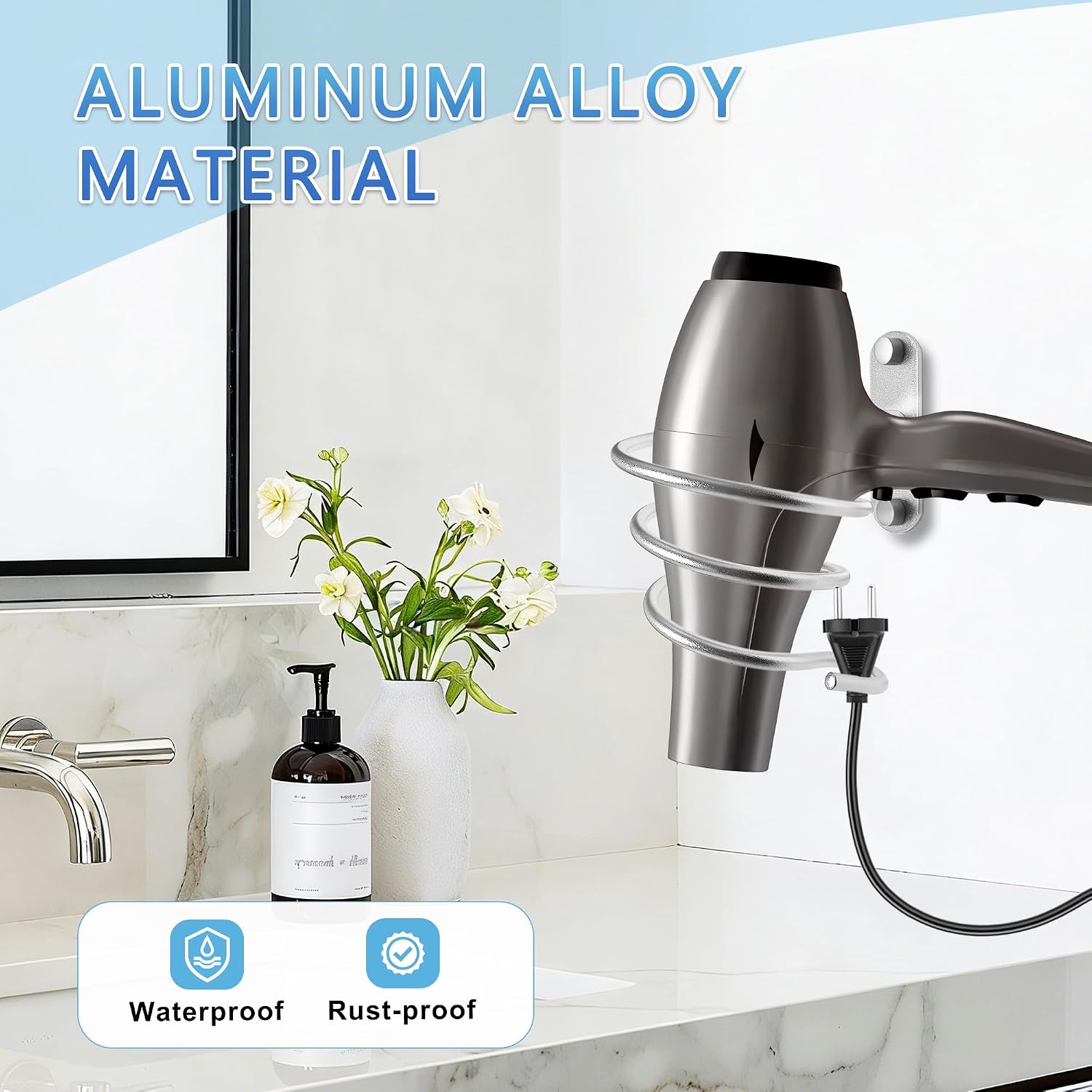 Spiral Hair Dryer Stand Holder - Aluminum Spiral Bathroom Organizer for Bathroom Barber Shop(Silver)