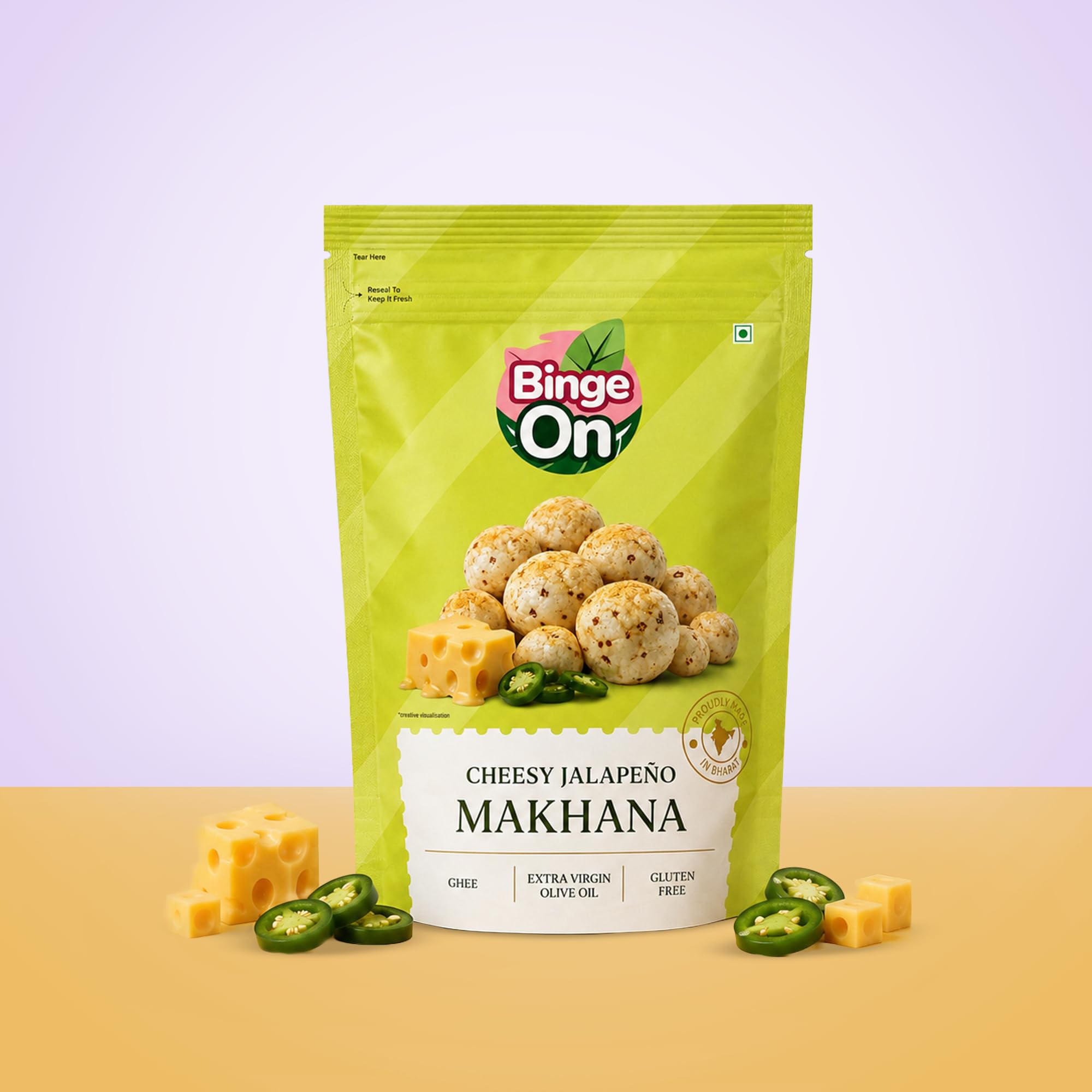 Binge On Cheesy Jalapeno Ghee Roasted Gourmet Makhana - Premium Fox Nuts Snack - Protein & Fiber Rich - Healthy Roasted Snack - 45 g-image-16