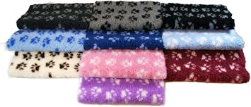 NON-SLIP High Grade Vet Bedding Black Grey Paws ROLL WHELPING FLEECE DOG PUPPY PRO BED Size: 2 metre x 75cm
