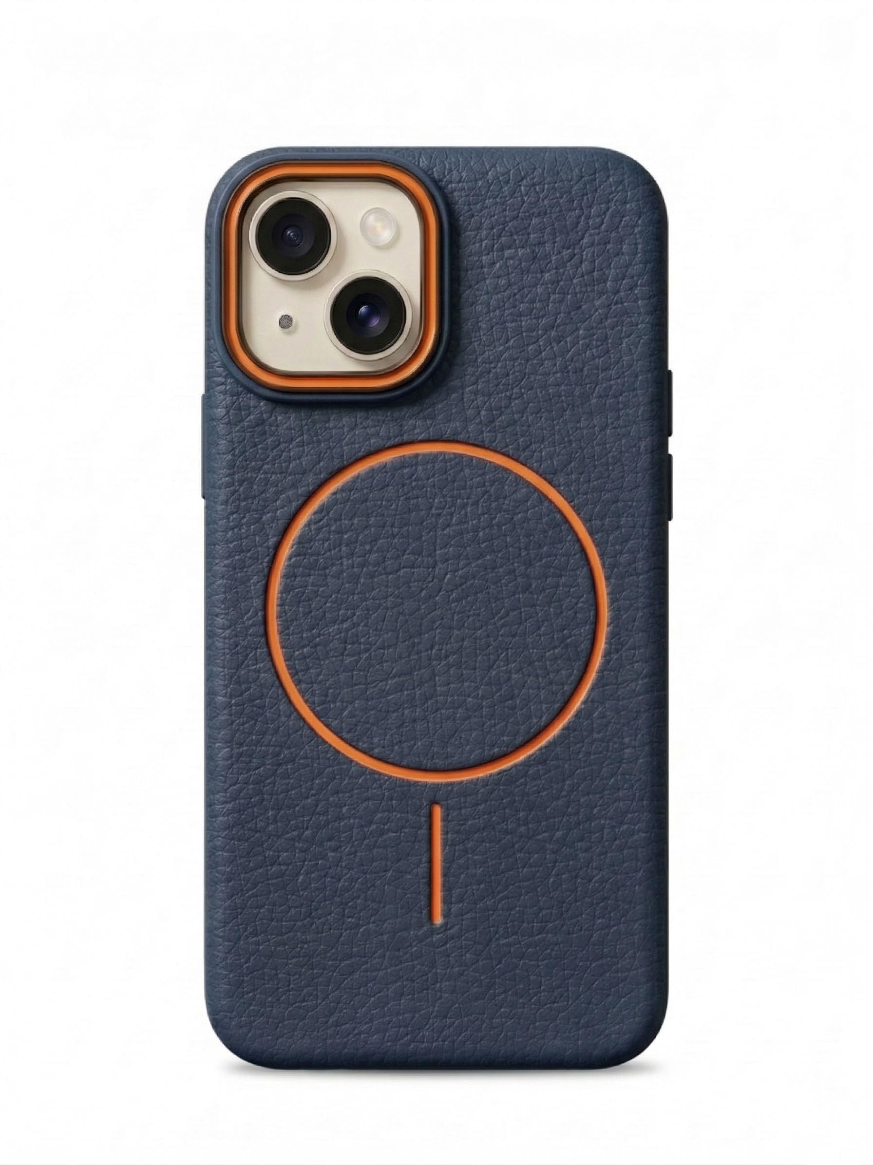 amazon basics Luxury MagSafe Compatible Leather Texture Back Cover for iPhone 14 | Raised Camera Protection | Slim Fit Shockproof Case with Metallic Accents (Dark Blue)-image-26