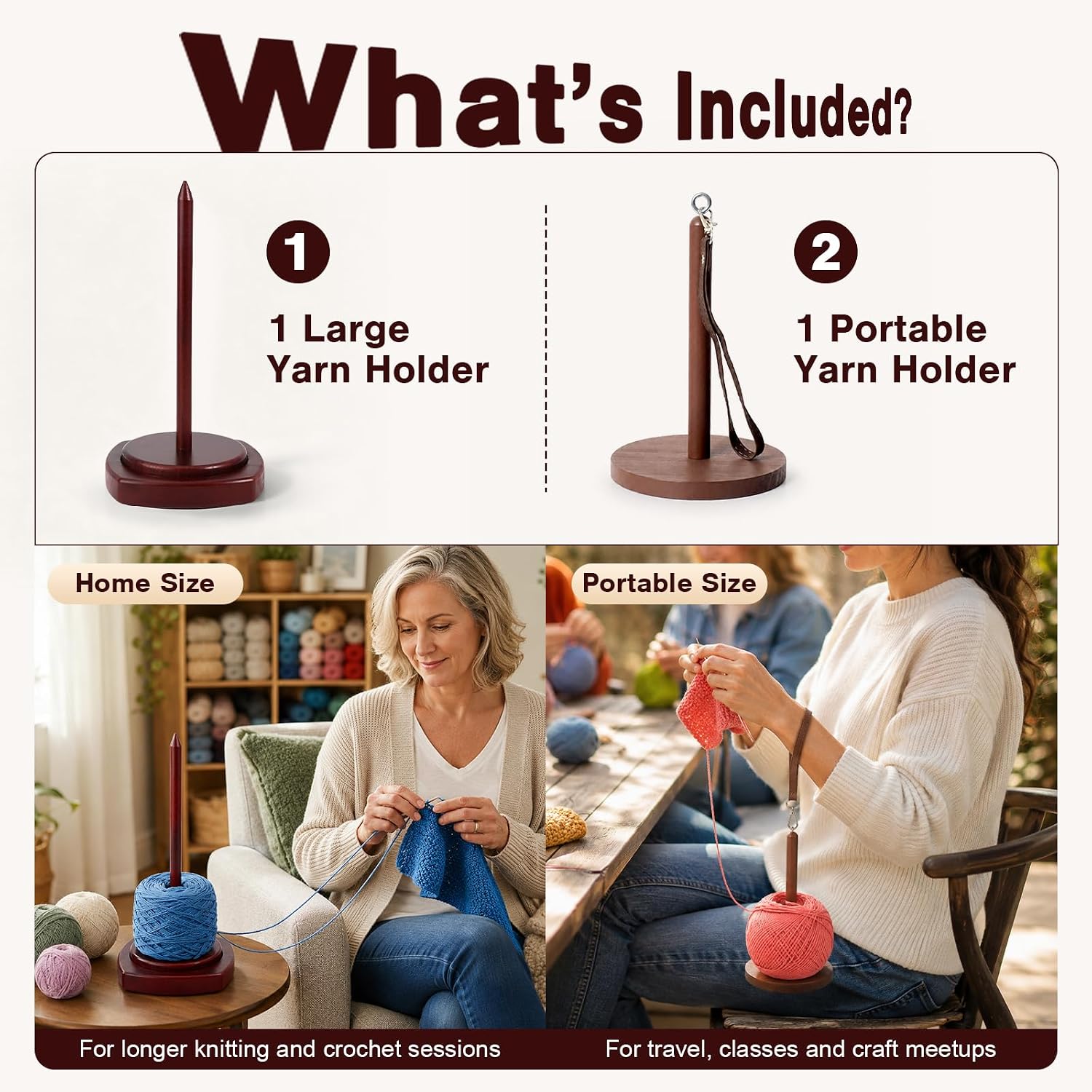 LACRTOPE Yarn Holder for Crocheting & Knitting, Crochet Gifts, Oak Wood