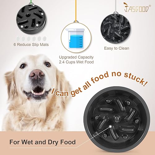 Miniatura 8 de JASGOOD - Tazón de alimentación lenta para perros, cuenco de rompecabezas para comederos elevados de mascotas, platos interactivos para detener la
