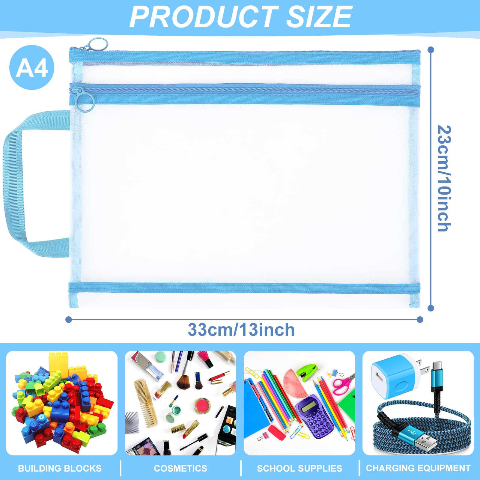 12 Pack Mesh Zipper Pouch Bags, Double-Layer Nylon Puzzle Bags, Breathable See Through Zipper Pouch with Handle for Classroom Organization and Storage, Board Game Storage