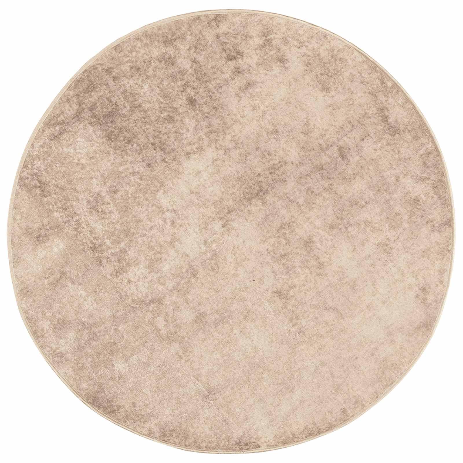 Tappeto Rotondo Beige 120x120 cm MARSA in Velluto di Poliestere | Morbido tappeto lavabile in lavatrice con fondo antiscivolo in PVC, ideale per soggiorno, ingresso e camera da letto.