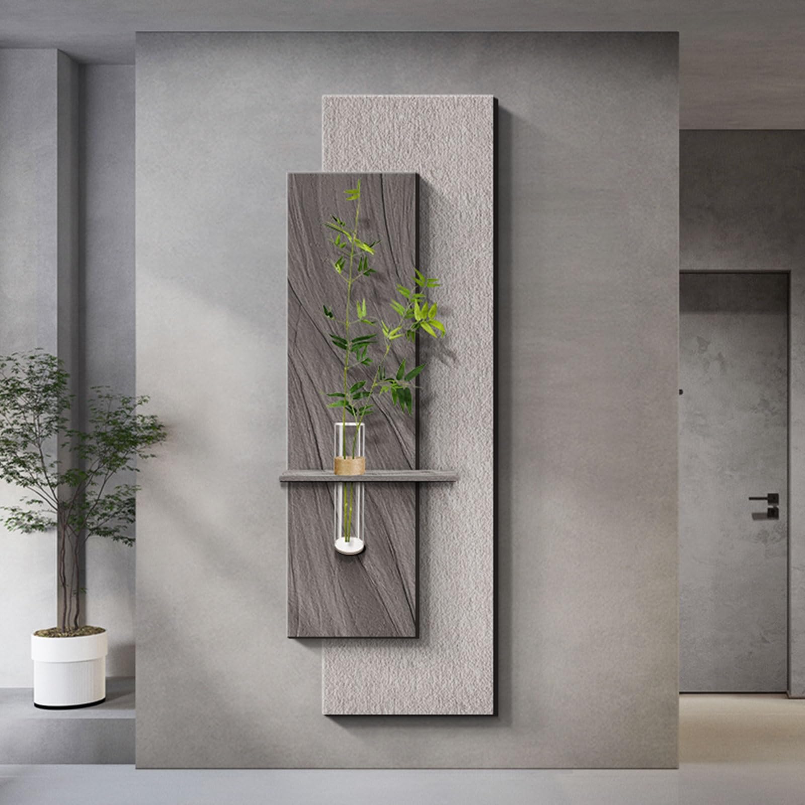 OECETCAWKD 3d Led Vertical Wall Art Decor, Plug In Sandstone Art and Vase, Modern Living Room Wall Sculptures, Large Borderless Decorative Paintings with Artificial Plant(D,50 * 150cm/19.7 * 59.1in)
