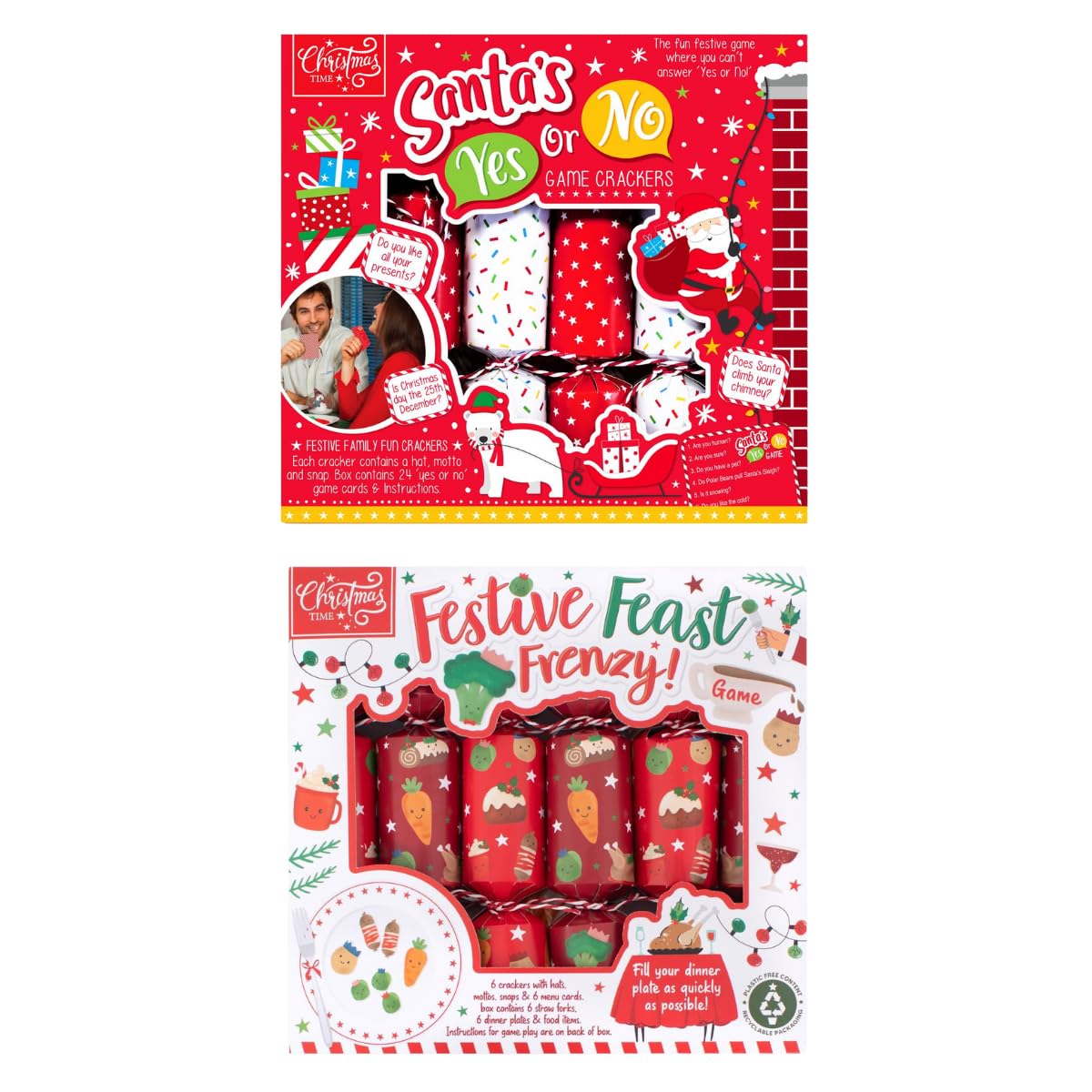 Yöl Red & White Pack Of 12 Christmas Crackers With Yes/No & Festive Feast Games – Fun Novelty Xmas Table Crackers For Family Party Entertainment Adults