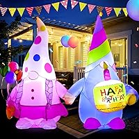 Vista 7 de DomKom [Nuevo] Decoraciones inflables de 6 pies para pastel de cumpleaños al aire libre con velas, luces LED mágicas integradas, para fiesta