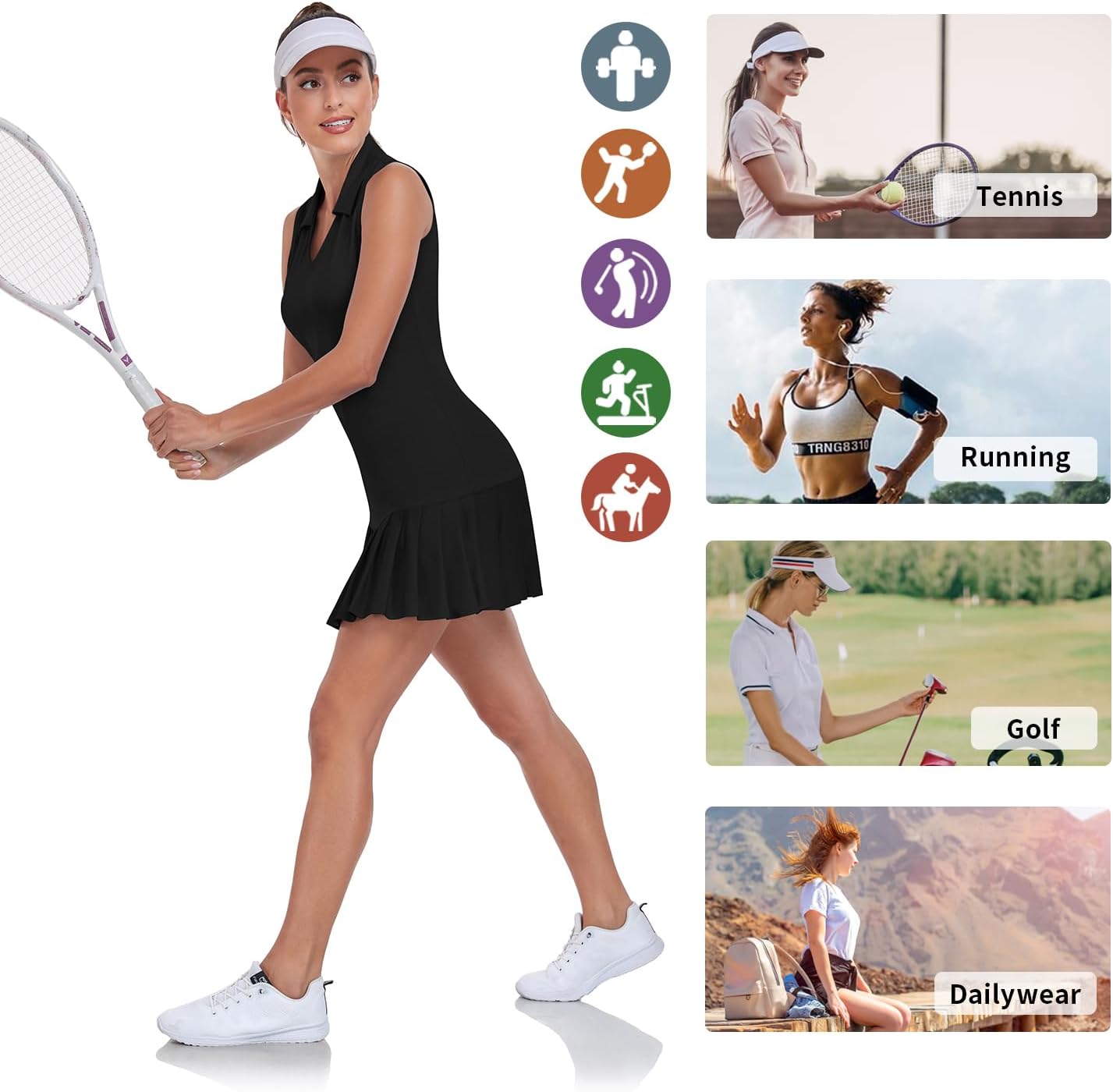WOWENY Tennis Golf Dress for Women Pleated with Built in Shorts and Pockets Sleeveless Workout Athletic Dresses - Image 6