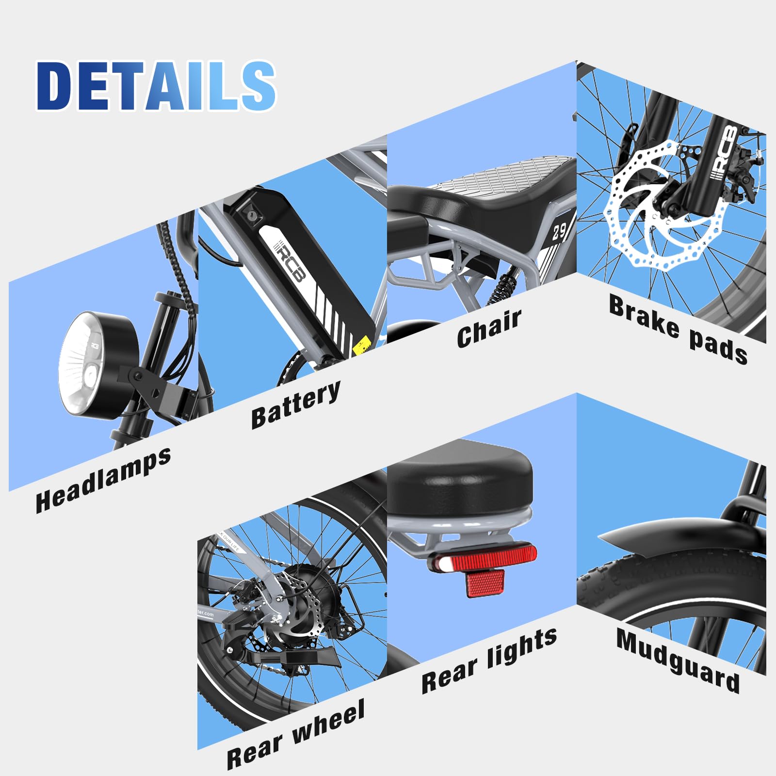 RCB 20'' E Bike, Elektrisches Mountainbike für Erwachsene, Pendel-Elektrofahrrad mit Abnehmbarem 48-V-13-Ah-Akku, Reichweite 35–90 km