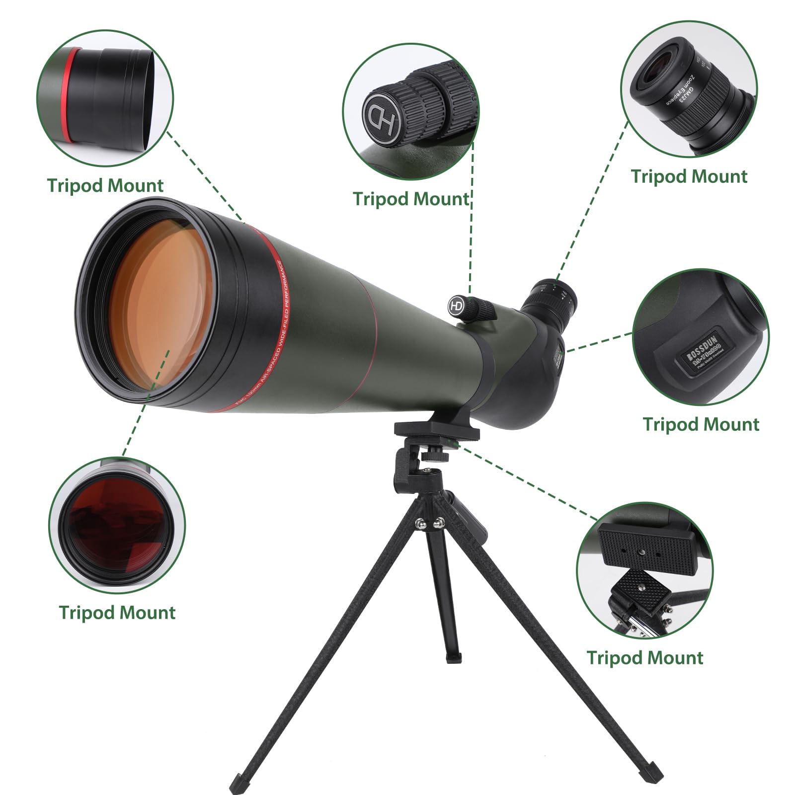 25-75 x 100 HD strzelanka sportowa z adapterem statywu i smartfona, Zoom Bak4 Prism FMC Lens 45-stopniowy teleskop do obserwacji ptaków, dzikiej przyrody, polowania, obserwacji dzikich zwierząt (100 g