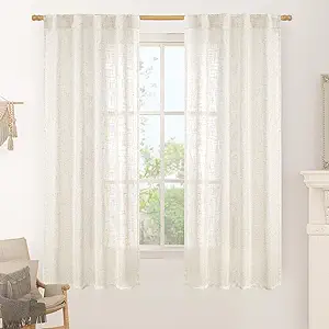 LAMIT Cream Linen Curtains 63 Inch for Bedroom, Ivory Light Filtering Neutral Semi Sheer Window Boho Curtains Back Tab and Rod Pocket Panels for Living Room, 2 Panels, 34 x 63 Inch