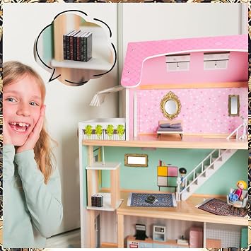 18 PCS Doll House Accessories Mini Books Doll House Rugs Mirrors Set