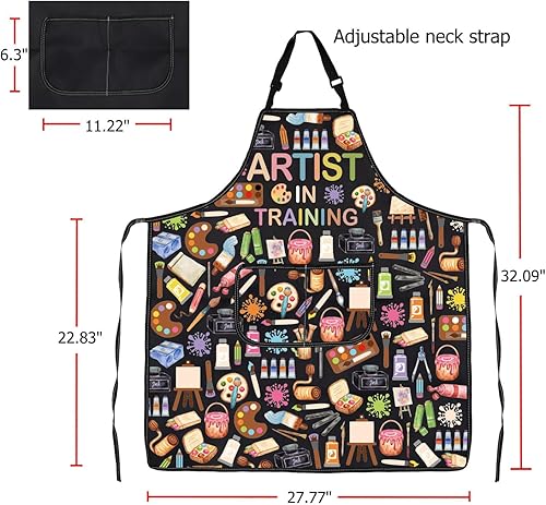 Miniatura 2 de FUSTMW Delantales de pintor de artistas, delantales con bolsillos, delantales de pintor, regalo para amantes del arte, regalos para profesores de