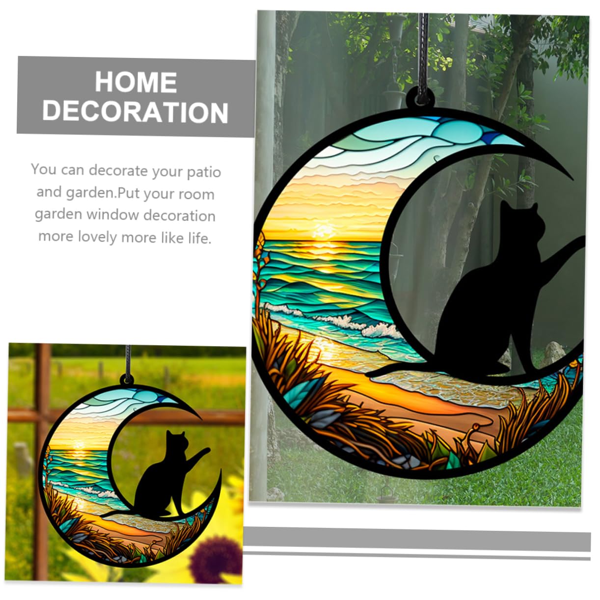 Amazon.co.jp: Yardenfun アクリル製月と猫のハンギングオーナメント