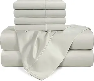Casa Platino 100% Egyptian Cotton Sheets Full Size Set - 6 Pcs (1 Flat, 1 Fitted, 4 Pillowcases)- Ultra Smooth Sateen Weave Bed Sheets Set with 15" Deep Pockets - Silver