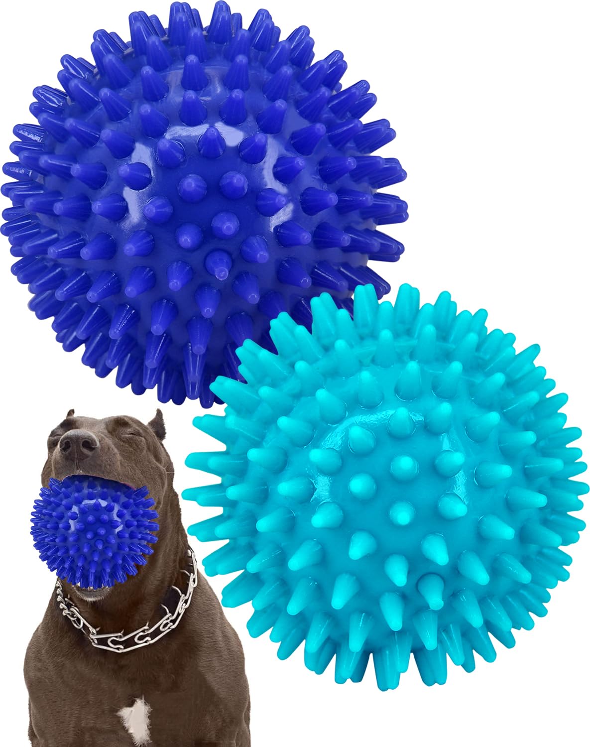 Pweituoet 2 Pack 4.5” Heavy Duty Squeaky Dog Ball for Medium Large Dogs, Spikey Dog Ball Toys for Clean Teeth and Training, Large Dog Toys for Aggressive Chewers