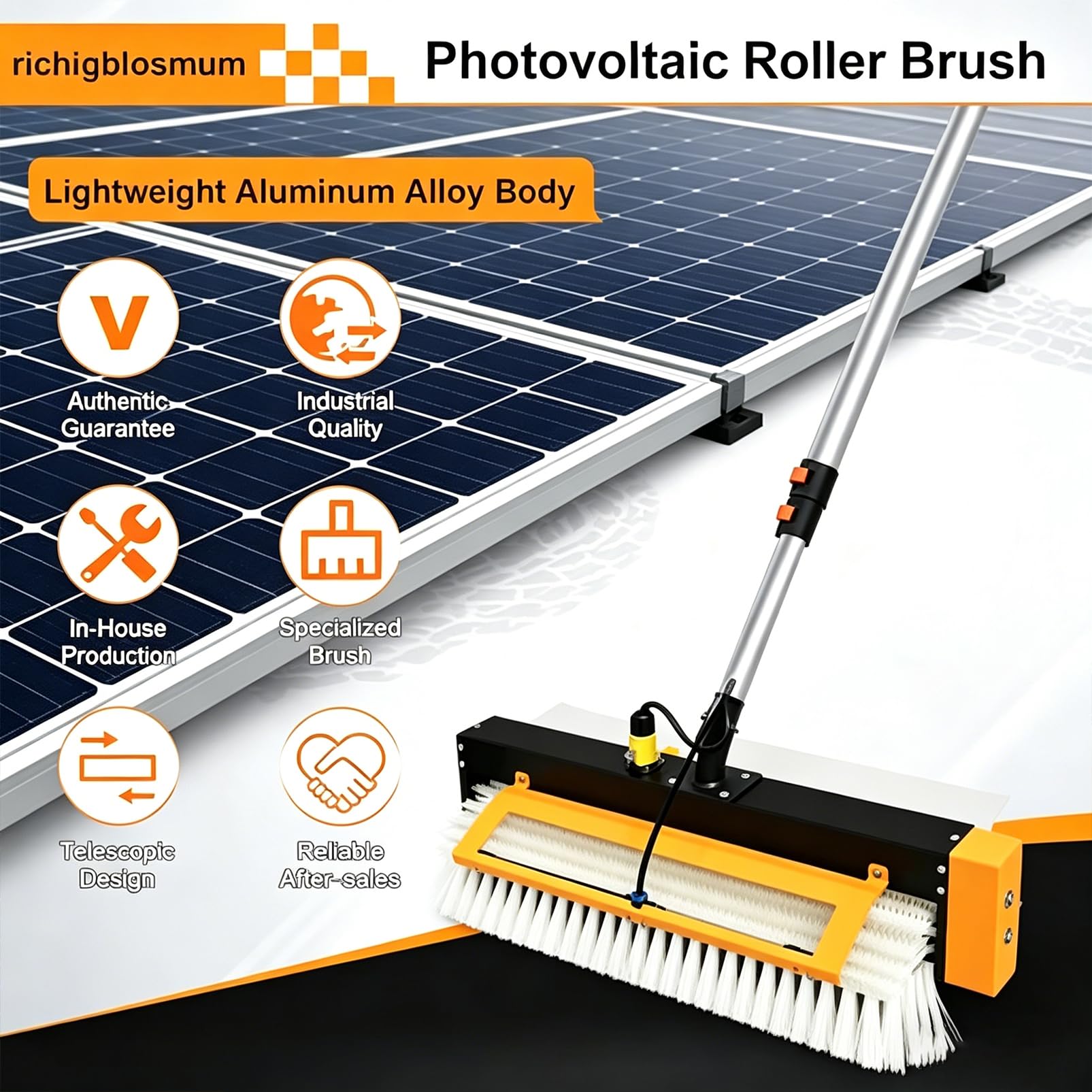 Generisch Cepillo de limpieza de panel solar eléctrico, limpiador de doble cabezal 380 rpm con cable de 7,6 m para sistemas fotovoltaicos, solución de mantenimiento ideal para techos