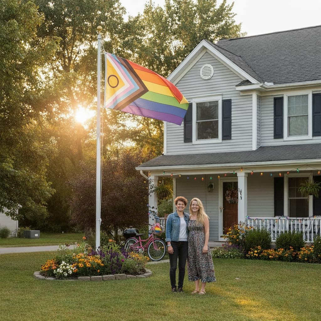 Progress Pride Flag 3x5 Foot Heavyweight LGBTQ Rainbow Lesbian Gay Bisexual Trans Flags with Brass Grommets for Outside Yard Outdoor Lawn