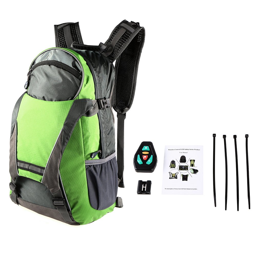 Lixada Sac À Dos Réfléchissant Léger 18L USB Rechargeable Indicateur de Direction du Signal Lumineux sans Fil à Del pour Cyclisme Courir Marche Jogging (Vert noir)