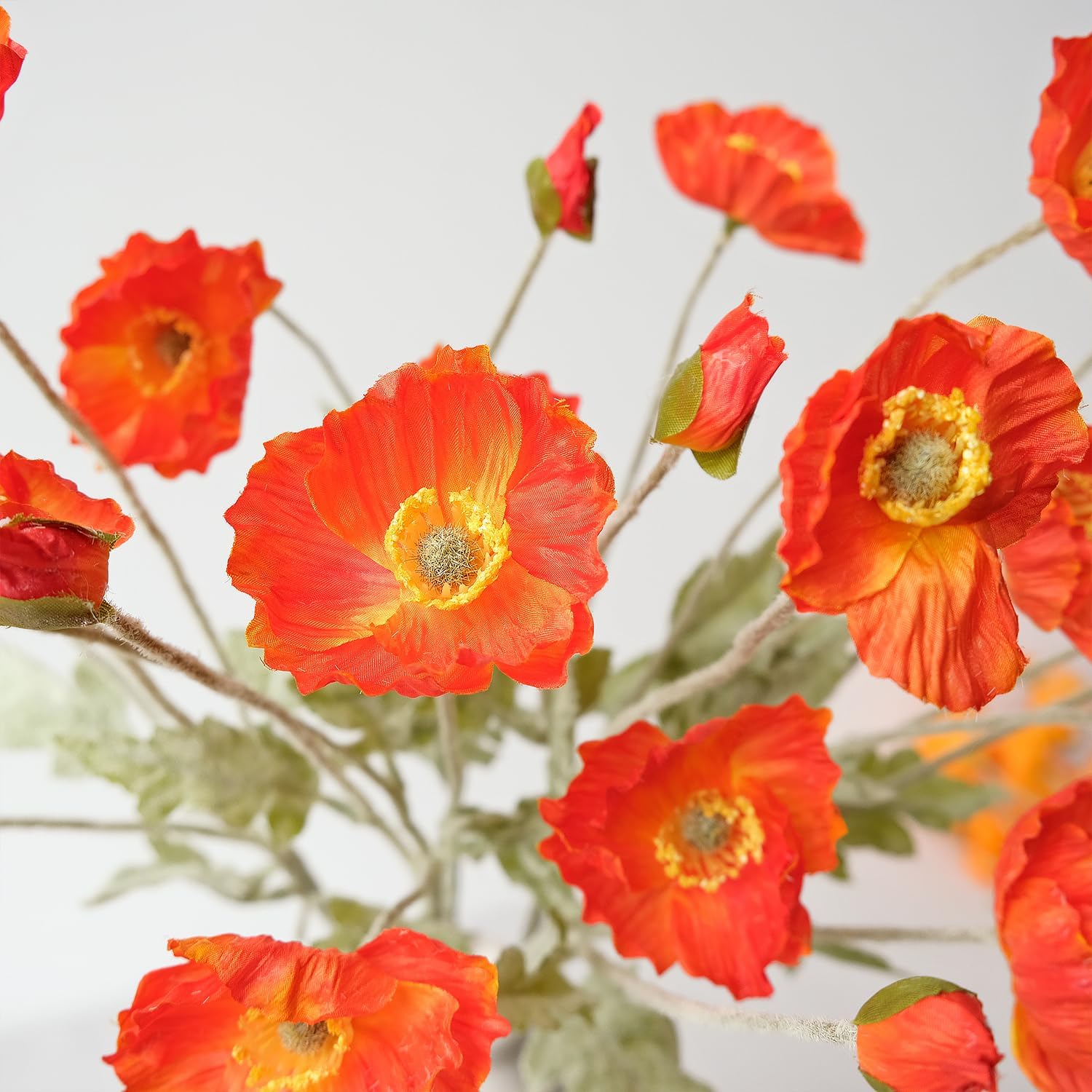 JINWOE Flame Dark Orange Artificial Poppy Silk Flowers, 6Pcs Lifelike Faux Poppies Stems Flowers for Decoration, Long Stems Faux Bouquet for Indoor Table Centerpiece Kitchen Wedding Home Cemetery