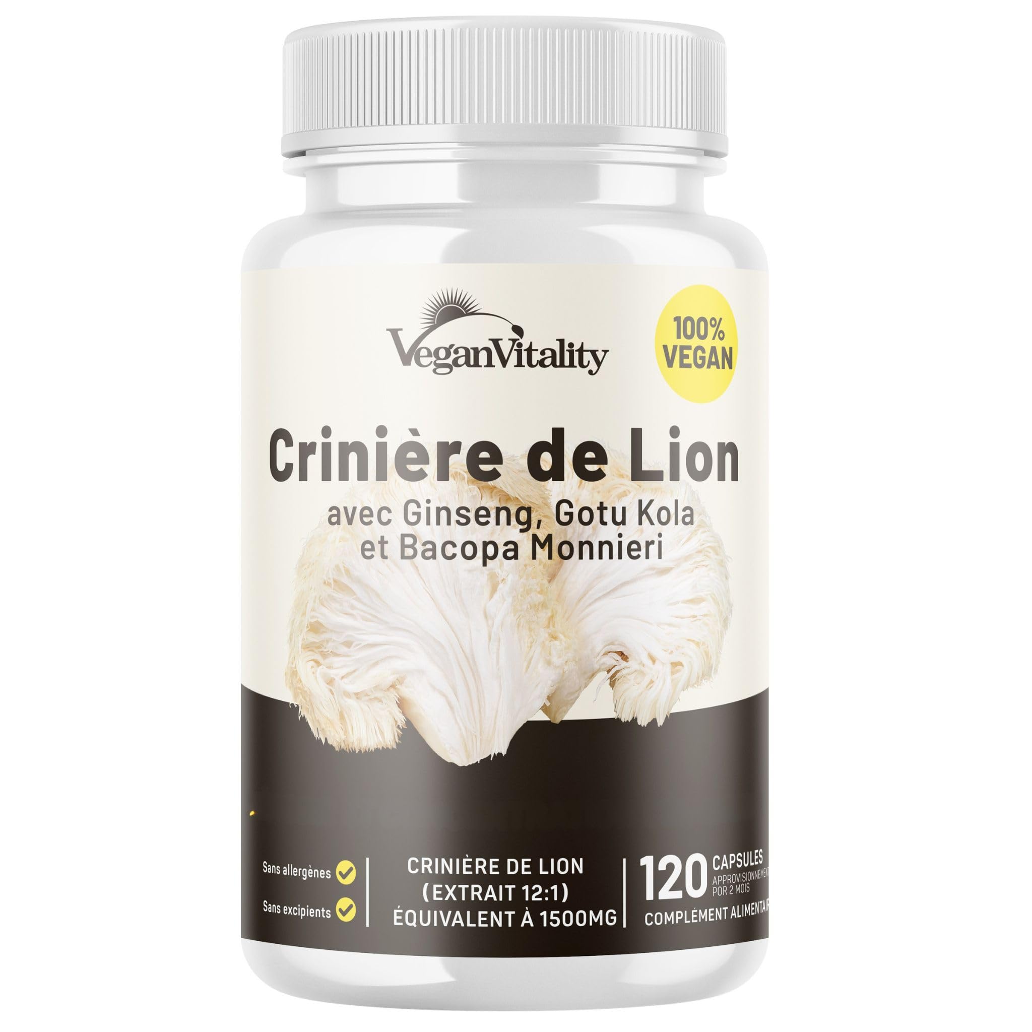 Complément Alimentaire Champignon Crinière De Lion 2000 Mg - 120 Comprimés Végétaliens - Neuf