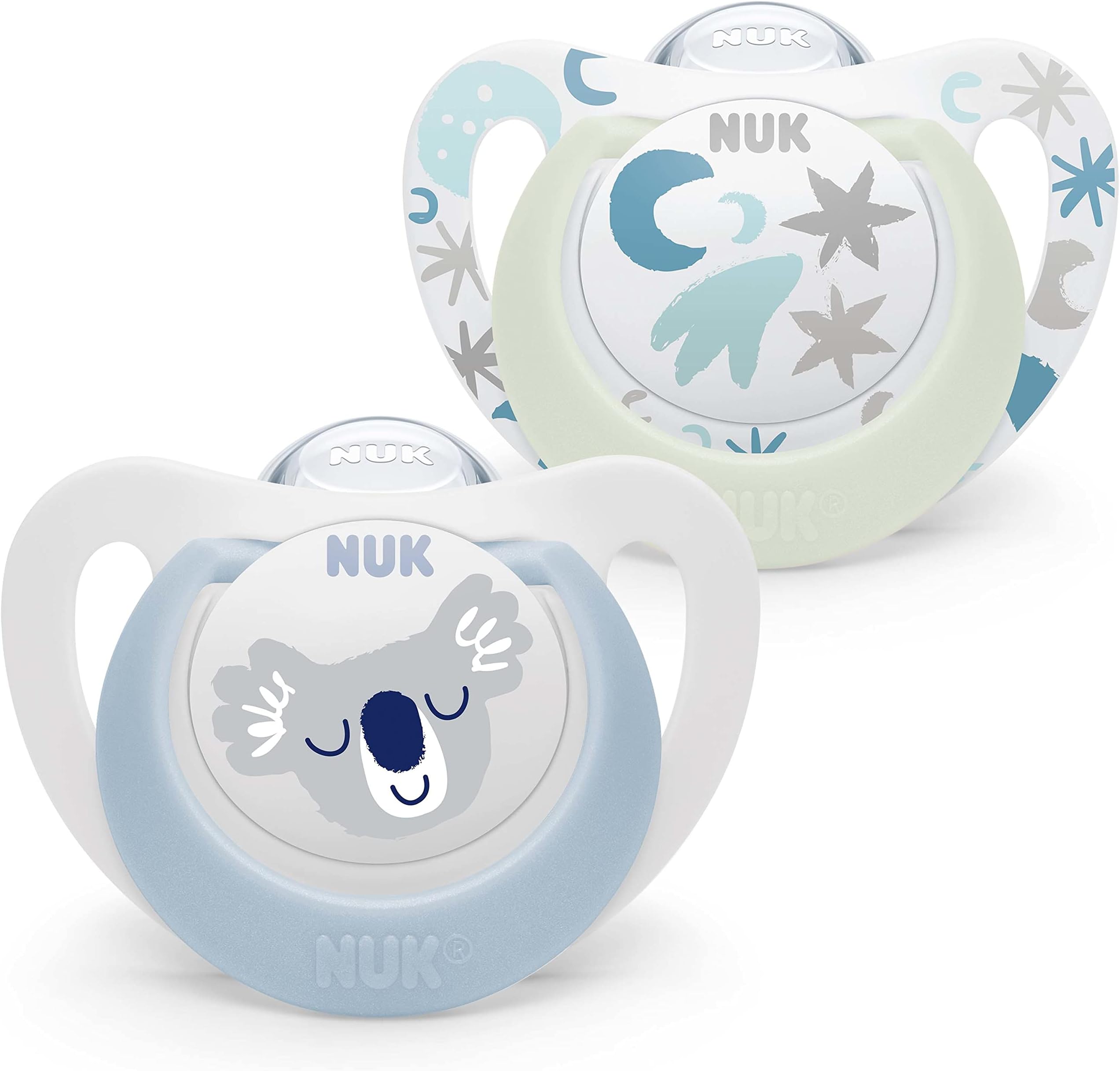 Star Baby Dummy | 0-6 Months | Day & Night Soothers | BPA-Free Silicone | Blue Koala | 2 Count
