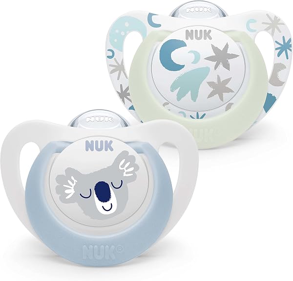 NUK Star Ciuccio per bambini | 0-6 Mesi | Succhietti notte e giorno | silicone senza bpa | Accettato dal 99% dei bambini | Blu | 2 Pezzi - 1