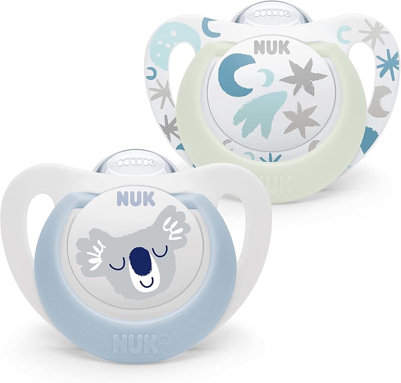 NUK Star Ciuccio per bambini | 0-6 Mesi | Succhietti notte e giorno | silicone senza bpa | Accettato dal 99% dei bambini | Blu | 2 Pezzi