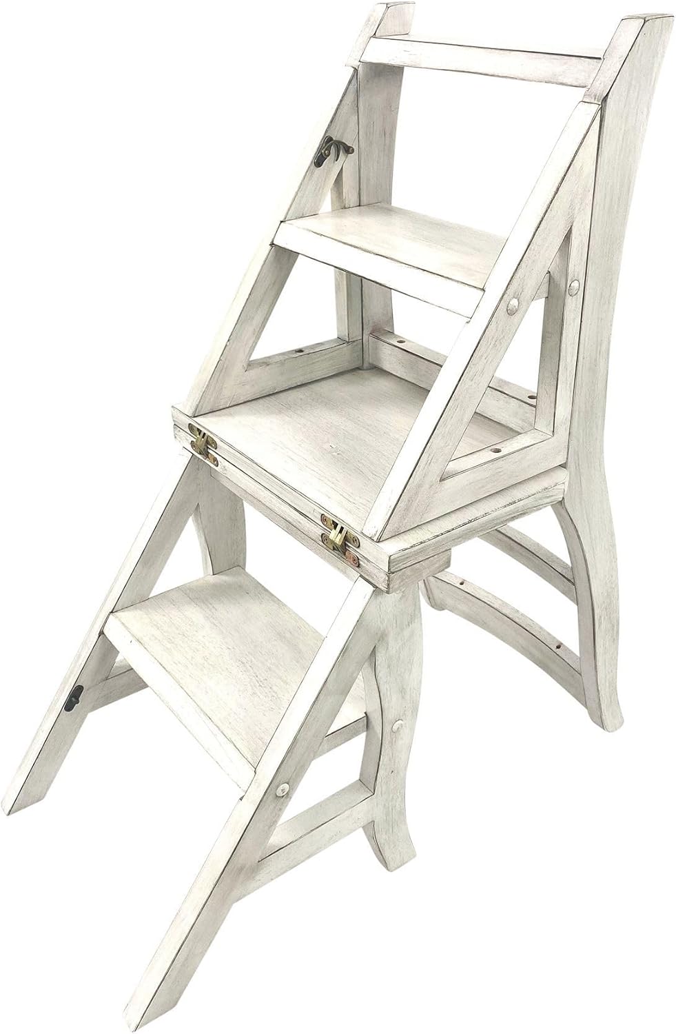 Carolina Chair & Table Antique Folding Library Ladder Chair - Convertible 2-in-1 Chair, Foldable Ladder Seat with Storage Shelf - Multifunctional Furniture for Bedroom, Dining (Chestnut)