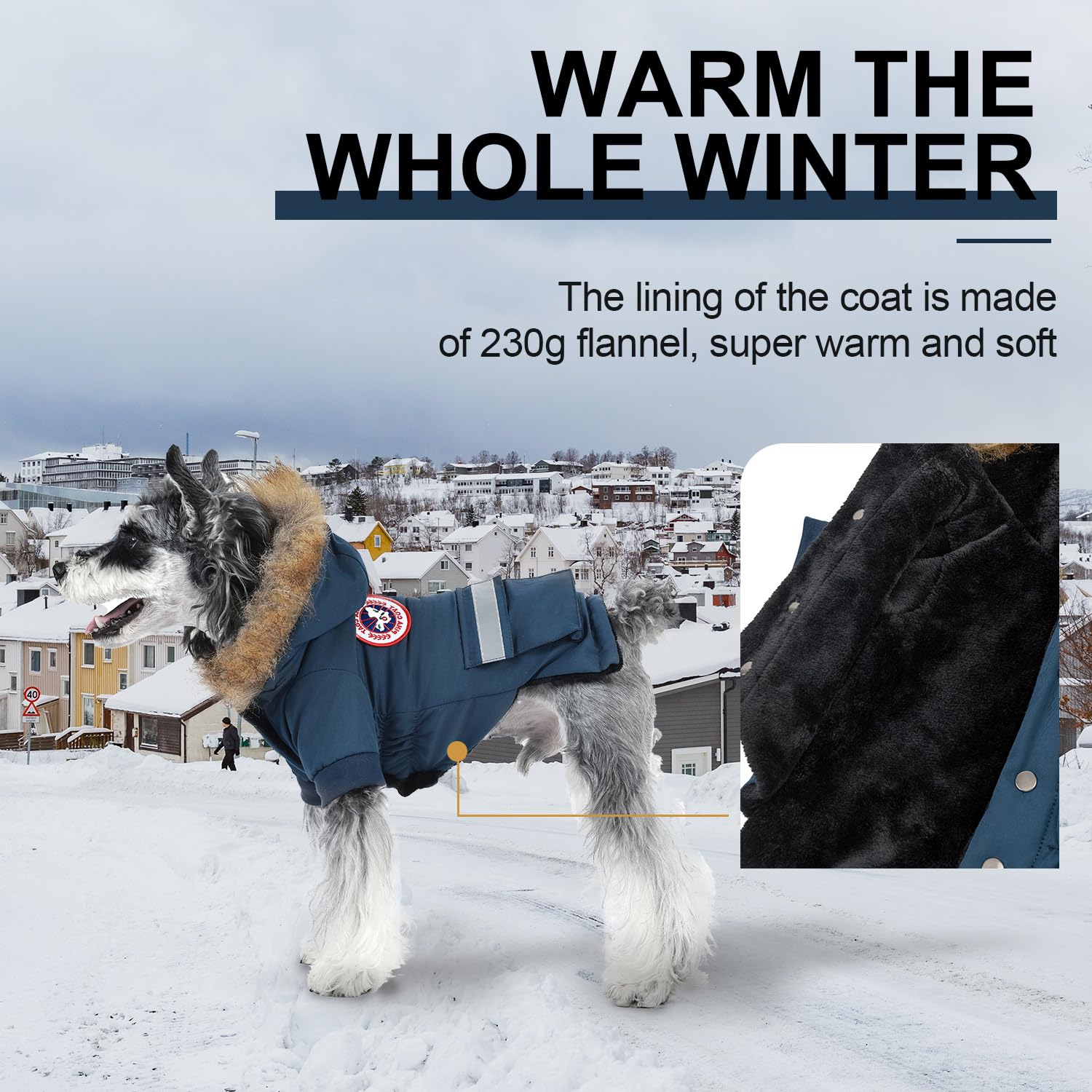 PINA Manteaux pour petit chien – Veste d'hiver imperméable et chaude avec capuche en fausse fourrure et poche