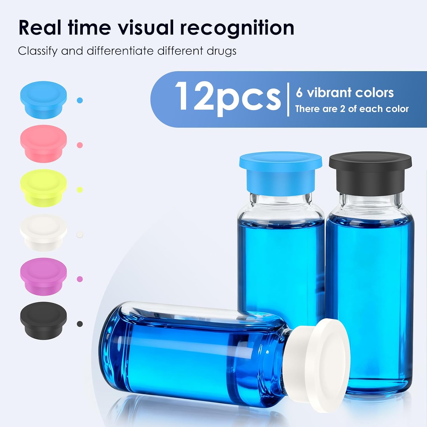 Protective Vial Caps 12PCS for 3ml Glass Vials, 6 Colors Multipurpose Reusable Vial Lids Cover Dust- & Leak-Proof for 3ml Flip Off Caps for Labs Research, Cosmetics (12)