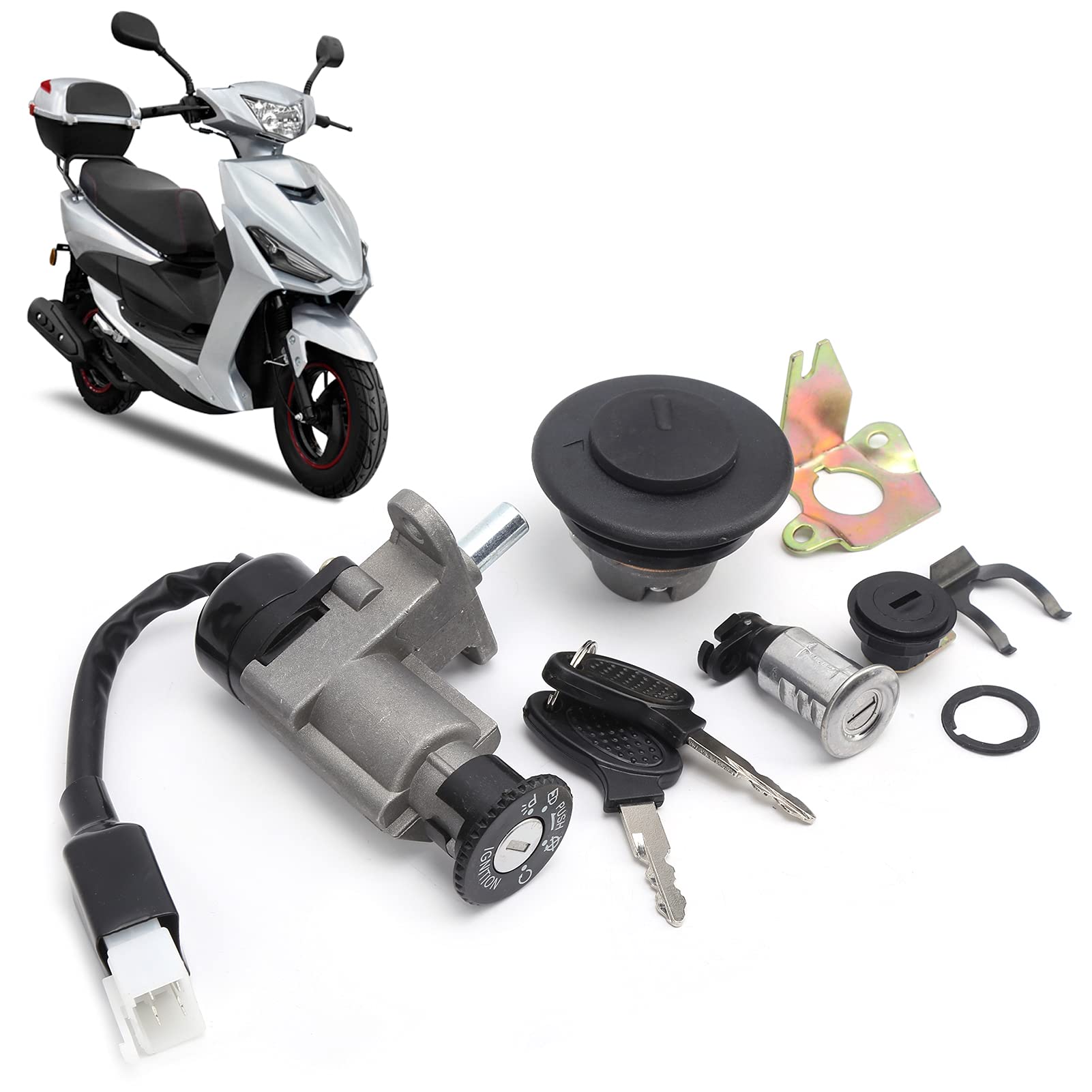Kit Serrure D'Allumage Pour Scooter 50cc 150cc Chinois (GY6 139QMB) - Remplacement Contacteur + Clés - Compatible Lexmoto Titan 125 - 4