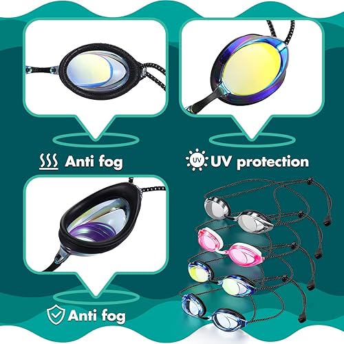 Miniatura 2 de 4 pares de gafas de natación para niños y adultos  Correa elástica de verano antivaho y fugas, gafas unisex de ajuste rápido con clips para la nariz