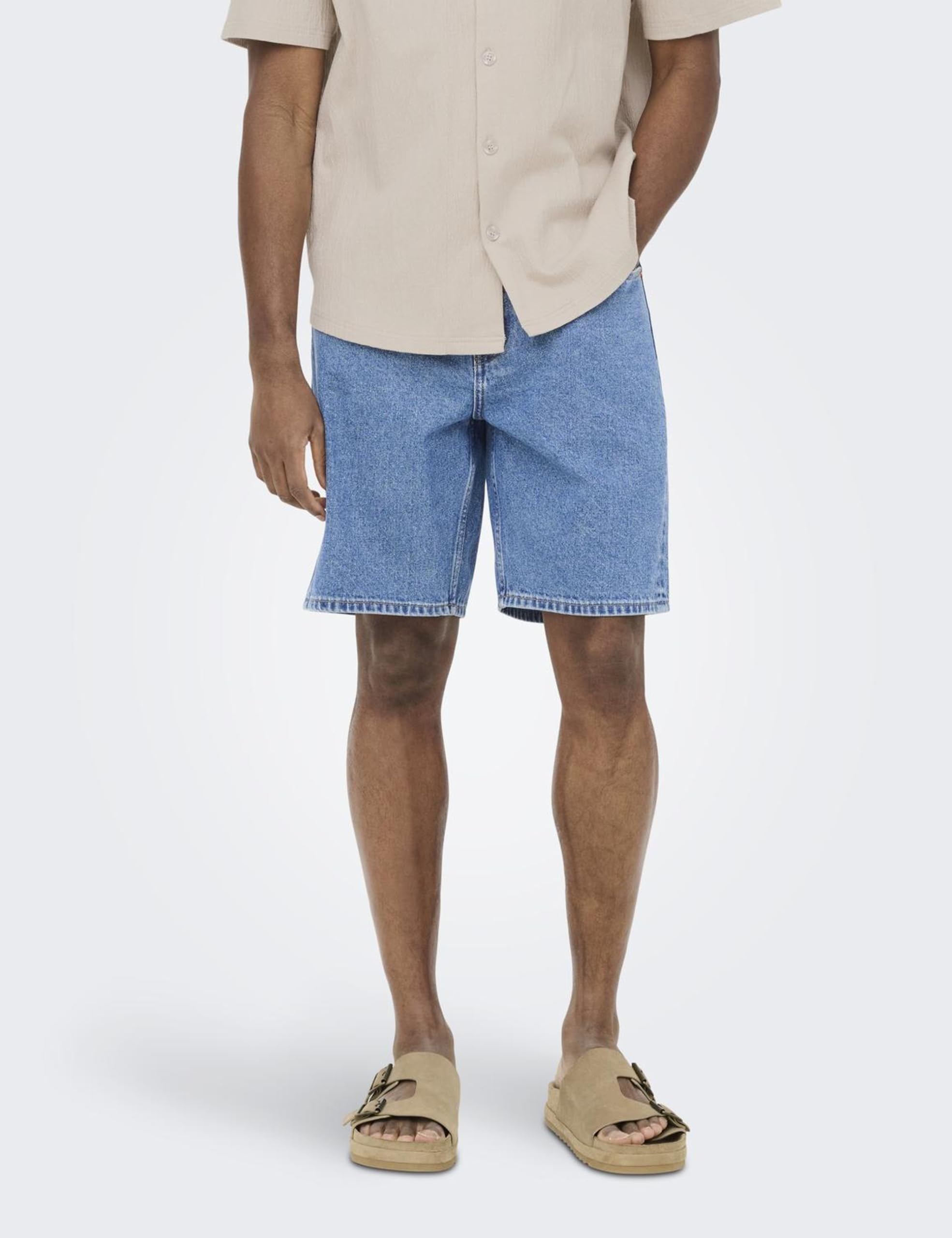 ONLY & SONS Spodenki Onsedge PIM Box Dnm Noos-Spodenki Dżinsowe Średnie Niebieskie, L Męskie, Niebieski, L