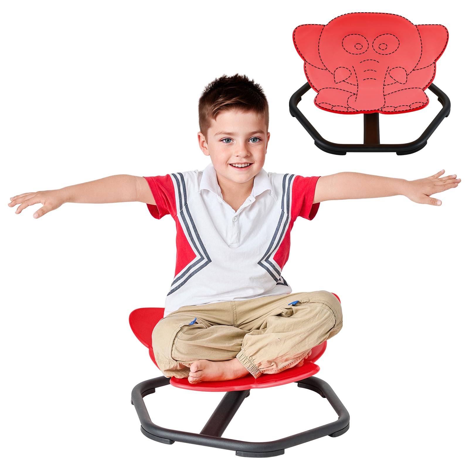Autism Kids Swivel Chair, Sensory Toys Chair for Kid Spinning Sensory Carousel Chair, Wobble Chair Kids Adhd, Sit and Spin for Autistic Swivel Chairs for Kids (Red)