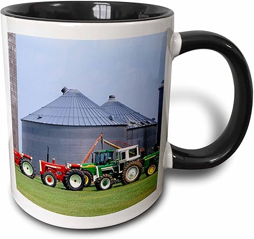 3dRose mug_97158_4 Farm, colección Vintage Tractor, Wisconsin-US50 DFR0002-David R Frazier - Taza de dos tonos, 11 onzas, negro/blanco