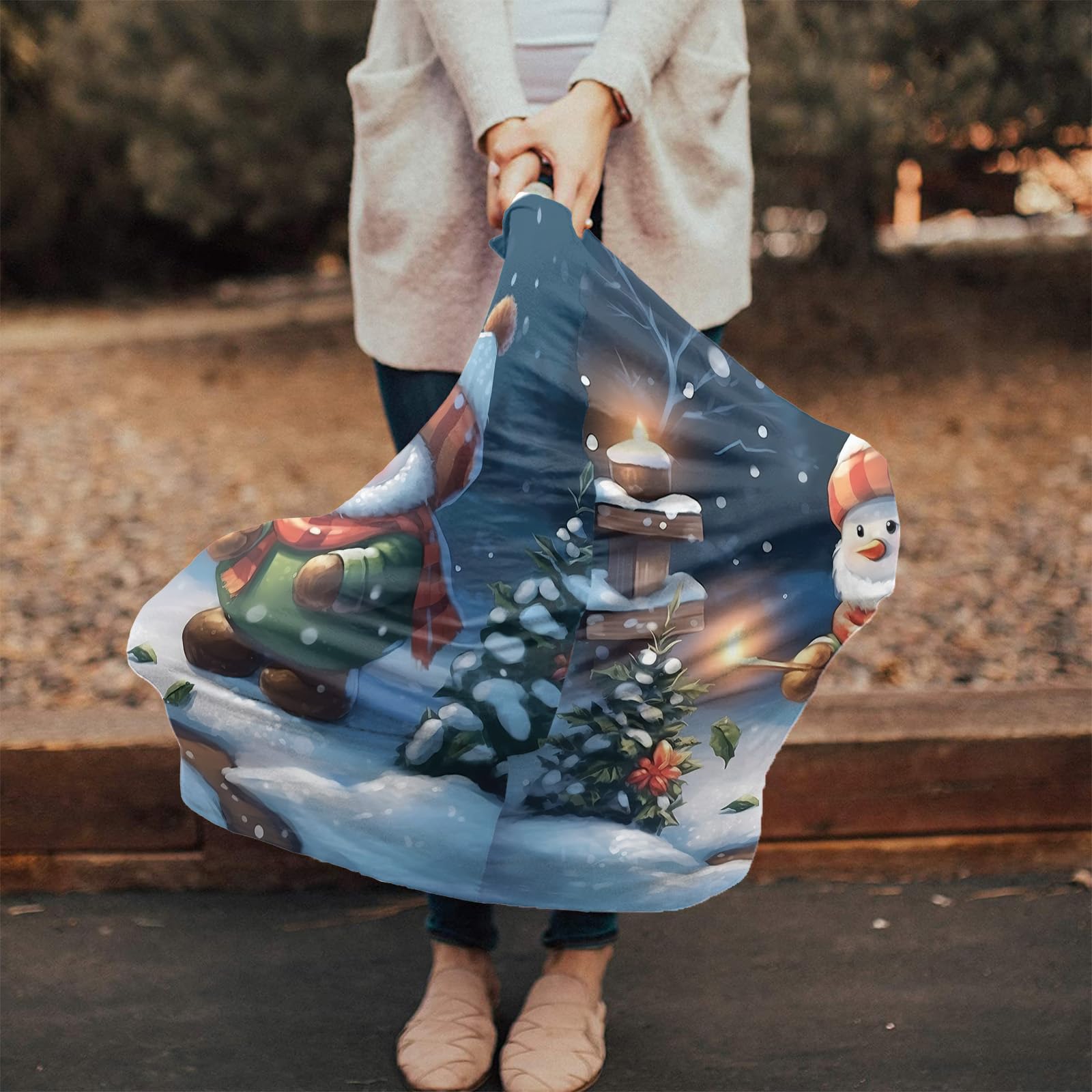 Nursing Cover for Breastfeeding Scarf, Cute Gnome Christmas Snowy Baby Car Covers Super Soft Multi Use for Canopy Shopping Cart Cover Blanket Stroller Cover