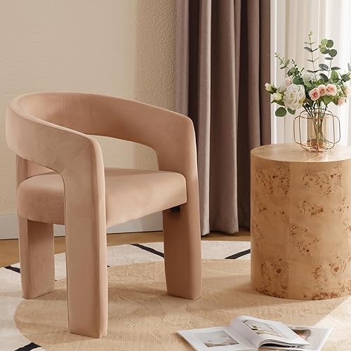 Modern Barrel - Silla de comedor tapizada con brazos, cómoda silla auxiliar de terciopelo para sala de estar, oficina en casa, recepción, color caqui