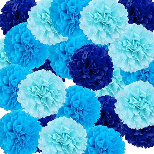 Capesaro Pompones de papel azul  10 pulgadas, 12 pulgadas, decoración para baby shower, decoración colgante de fiesta de niño, juego de 12 piezas